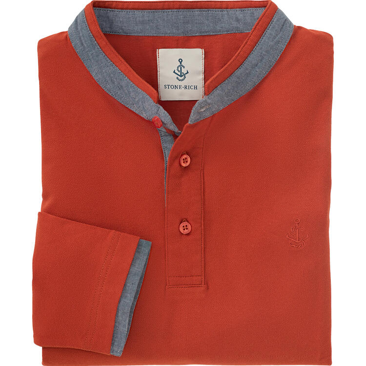 Auf diesem Bild sehen Sie Stone Rich Herren Henley Shirt langarm in der Farbe terrakotta