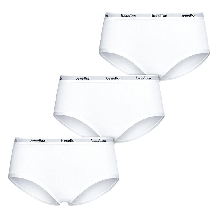 Auf diesem Bild sehen Sie  Benetton 3er Pack Damen H�fthosen hoch  in der Farbe wei�