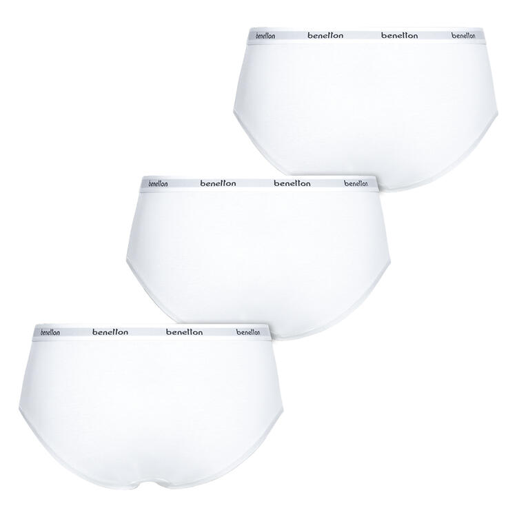 Auf diesem Bild sehen Sie  Benetton 3er Pack Damen H�fthosen hoch  in der Farbe wei�