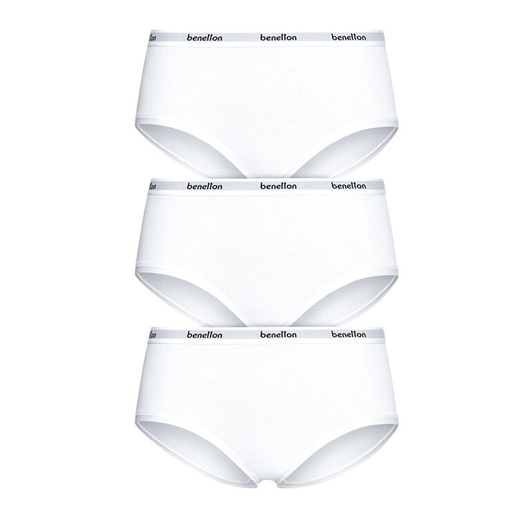 Auf diesem Bild sehen Sie  Benetton 3er Pack Damen H�fthosen hoch  in der Farbe wei�