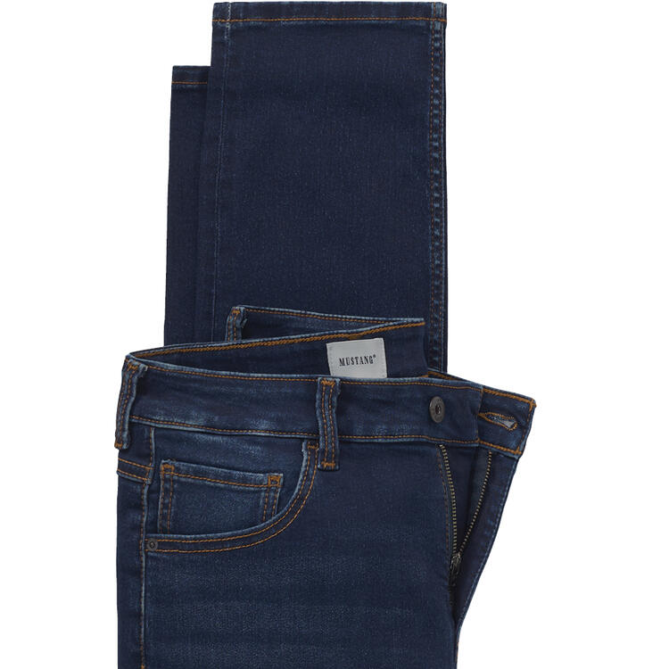 Auf diesem Bild sehen Sie Mustang Damen Stretch-Jeans in der Farbe dunkelblau