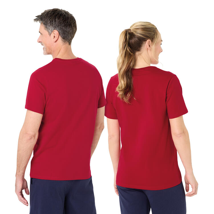 Auf diesem Bild sehen Sie Reusch T-Shirt kurzarm unisex,&nbsp;sportlich und atmungsaktiv&nbsp; in der Farbe rot