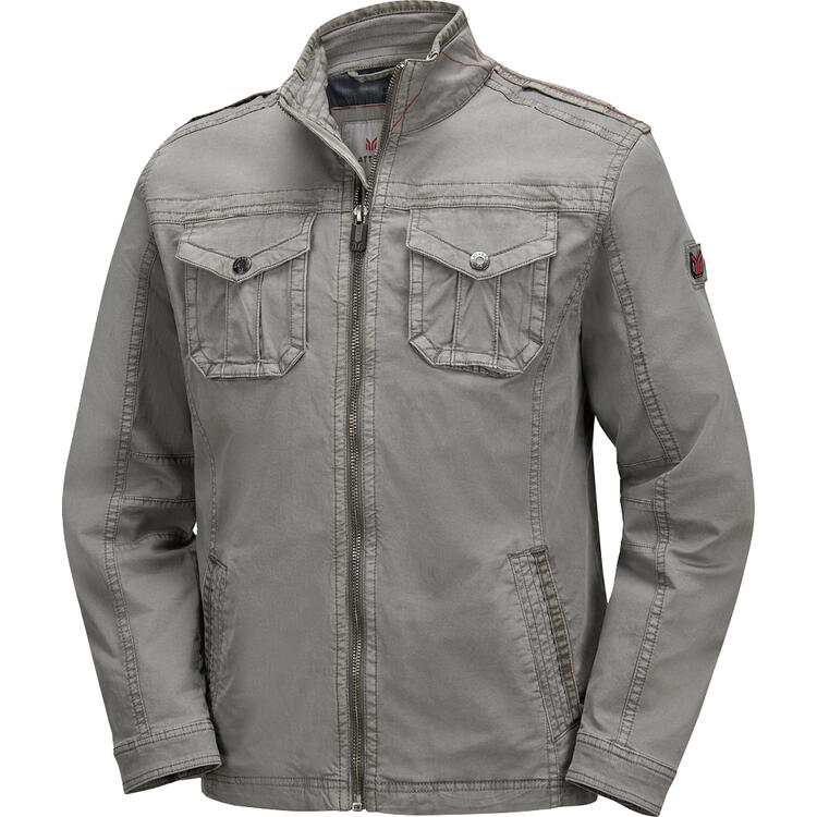 Auf diesem Bild sehen Sie Glattsand Herren Baumwoll-Jacke, hautfreundlich mit Stretch und praktischen Taschen in der Farbe grau
