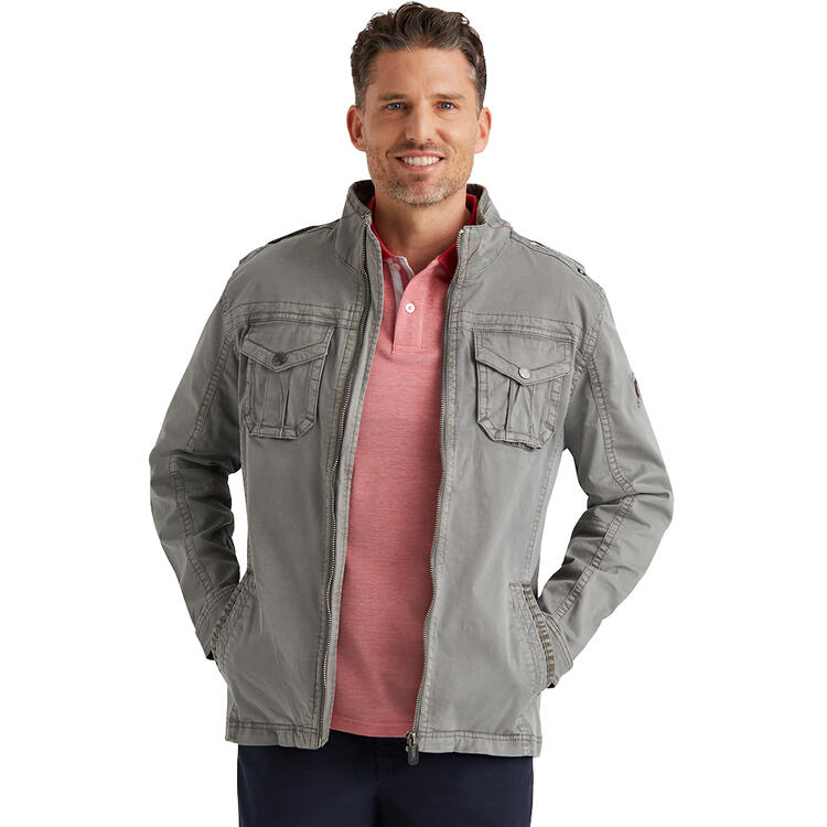 Auf diesem Bild sehen Sie Glattsand Herren Baumwoll-Jacke, hautfreundlich mit Stretch und praktischen Taschen in der Farbe grau