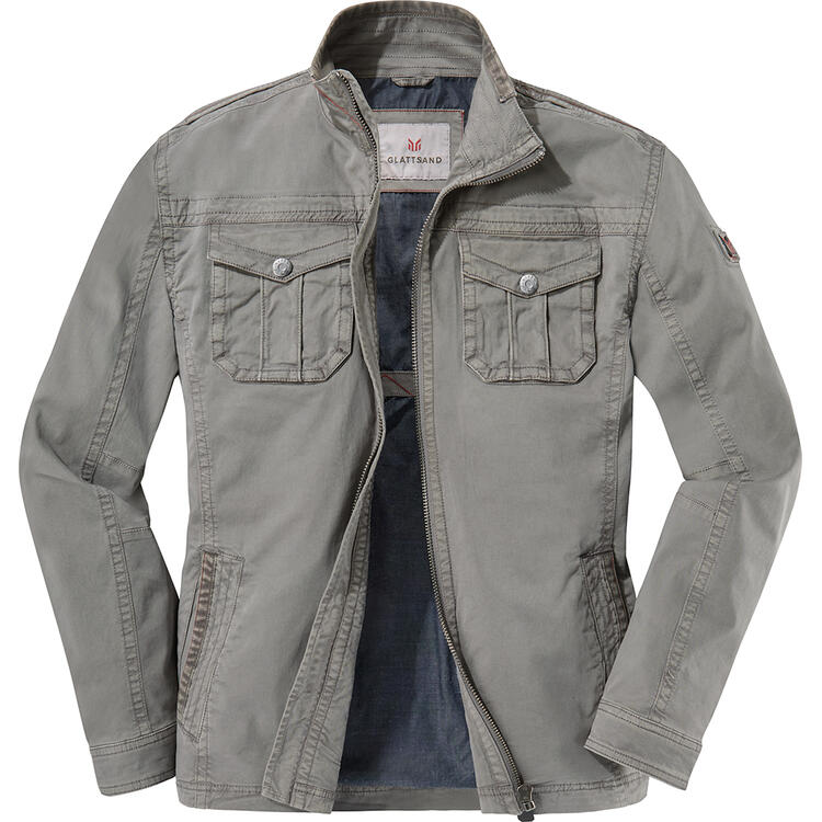 Auf diesem Bild sehen Sie Glattsand Herren Baumwoll-Jacke, hautfreundlich mit Stretch und praktischen Taschen in der Farbe grau