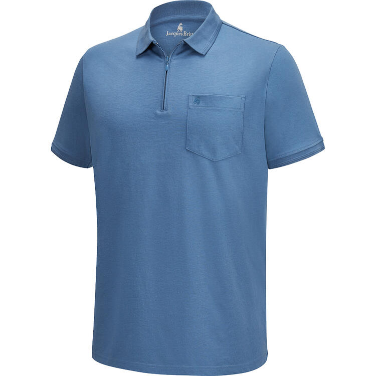Auf diesem Bild sehen Sie Jacques Britt Herren Poloshirt kurzarm mit Zipp in der Farbe blau