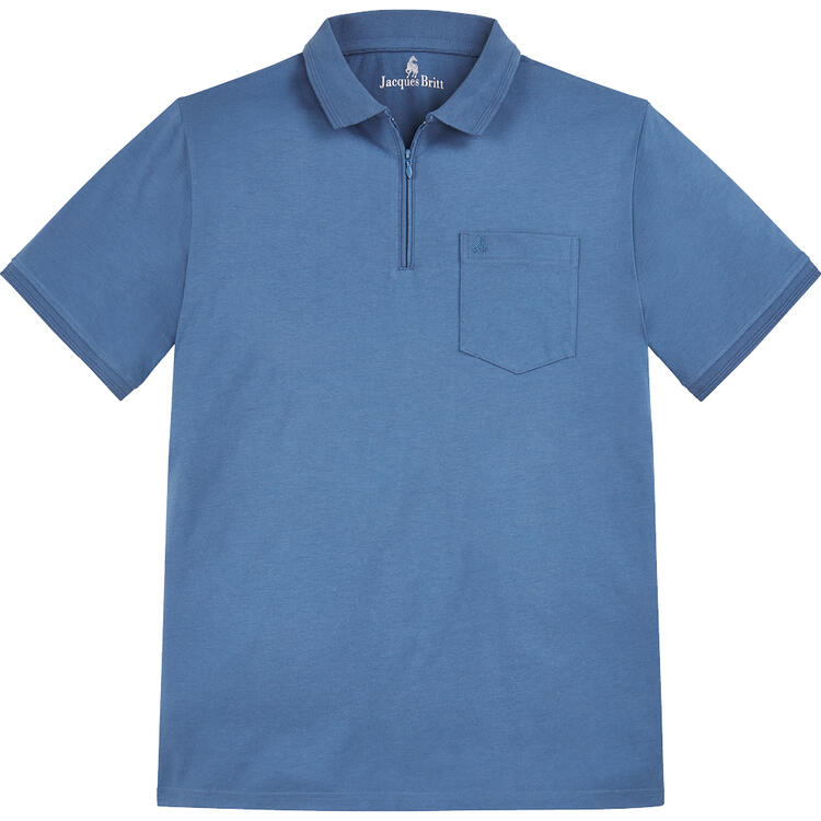 Auf diesem Bild sehen Sie Jacques Britt Herren Poloshirt kurzarm mit Zipp in der Farbe blau