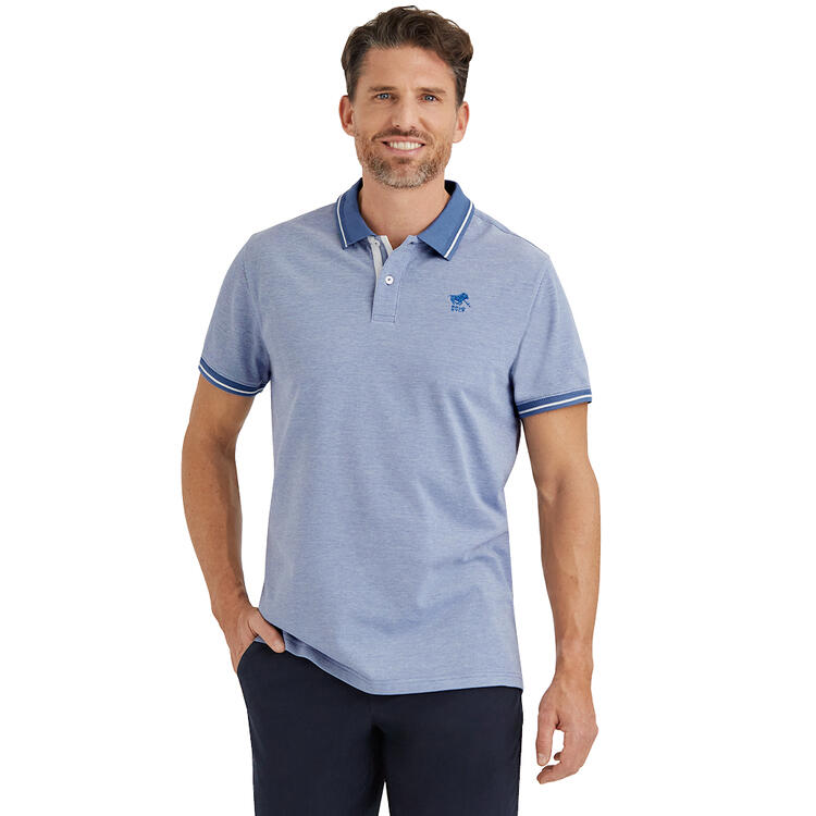 Auf diesem Bild sehen Sie Polo Sylt Herren Poloshirt Melange, atmungsaktiv und pflegeleicht in der Farbe hellblau