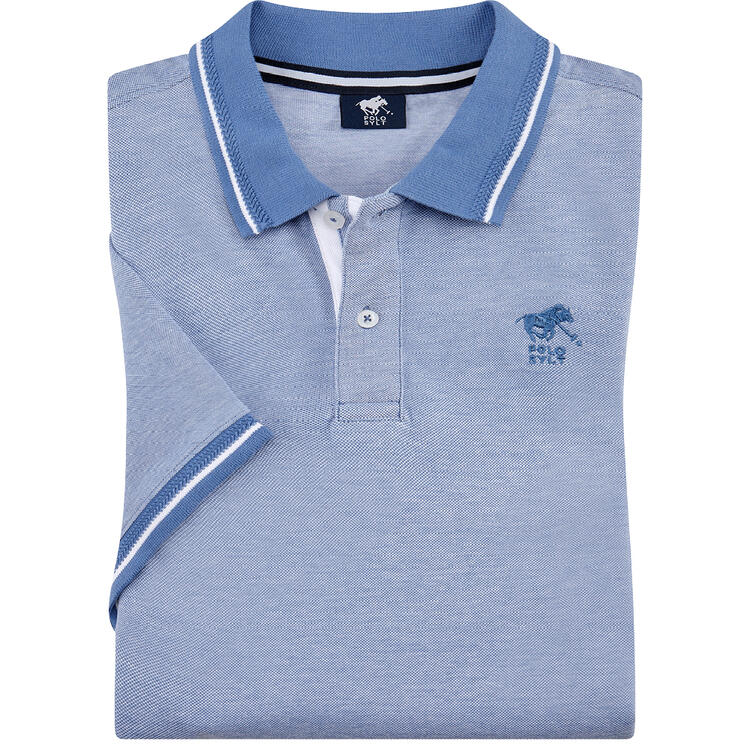 Auf diesem Bild sehen Sie Polo Sylt Herren Poloshirt Melange, atmungsaktiv und pflegeleicht in der Farbe hellblau