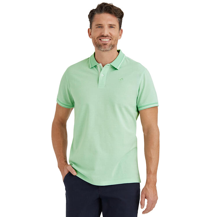 Auf diesem Bild sehen Sie Polo Sylt Herren Poloshirt Melange, atmungsaktiv und pflegeleicht in der Farbe hellgr�n
