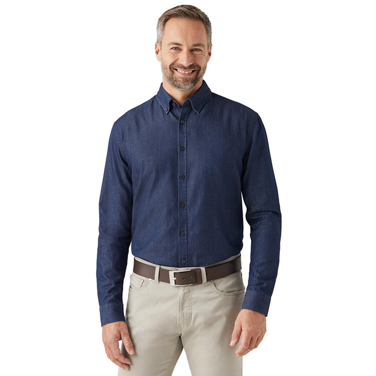 Auf diesem Bild sehen Sie Tom Ramsey Herren Jeanshemd langarm in der Farbe dunkelblau