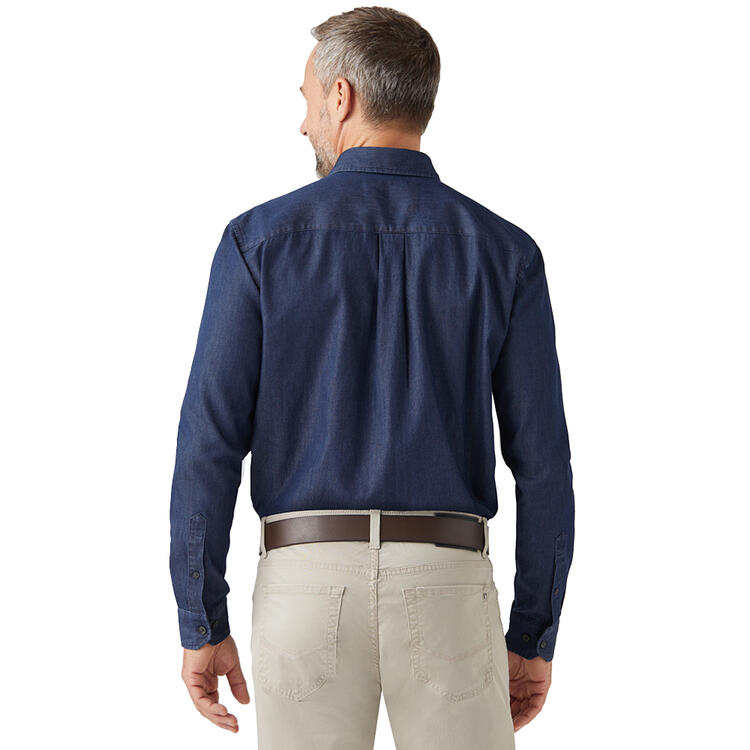 Auf diesem Bild sehen Sie Tom Ramsey Herren Jeanshemd langarm in der Farbe dunkelblau