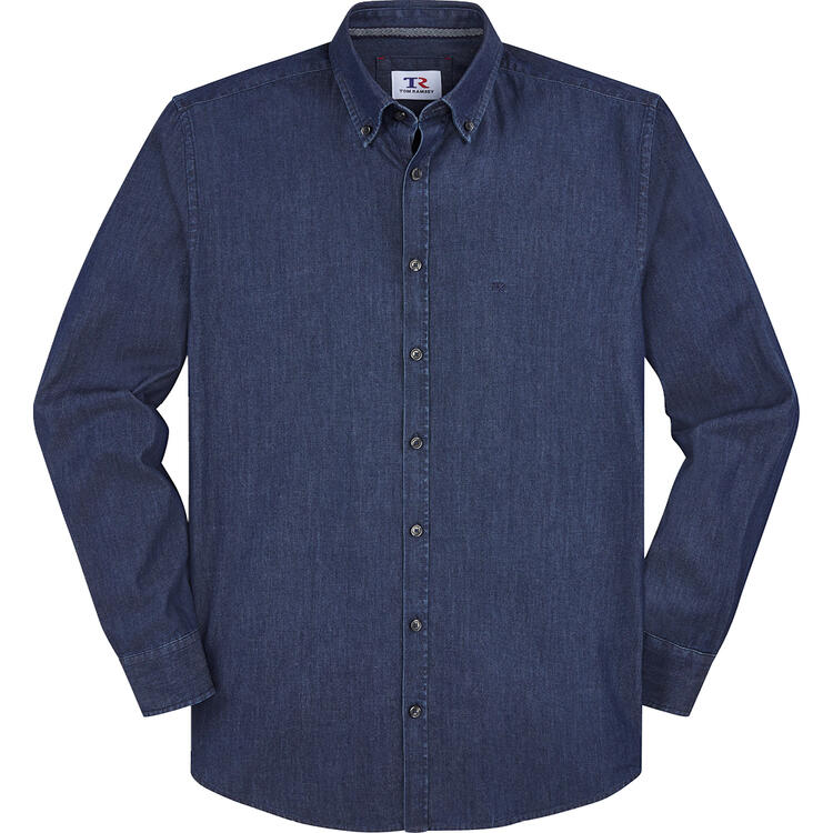 Auf diesem Bild sehen Sie Tom Ramsey Herren Jeanshemd langarm in der Farbe dunkelblau