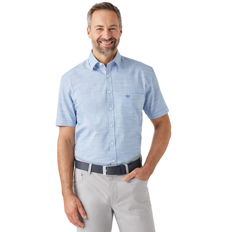 Auf diesem Bild sehen Sie Franco Bettoni Herren Sommerhemd kurzarm in der Farbe blau-melange