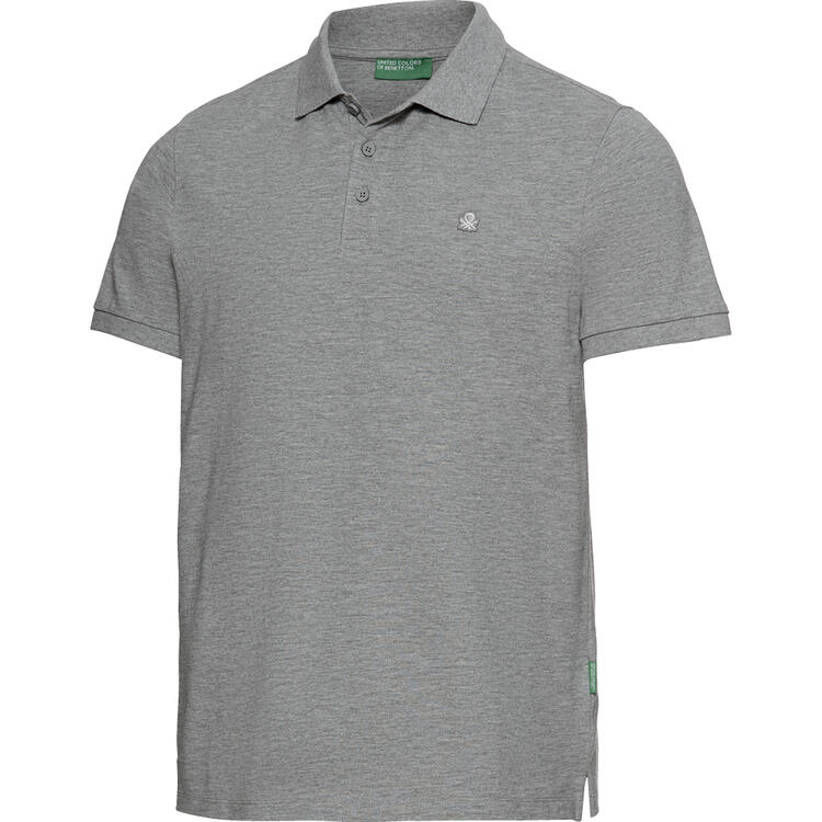 Auf diesem Bild sehen Sie Benetton Poloshirt kurzarm unisex, unifarben aus 100% Baumwolle&nbsp; in der Farbe grau-melange