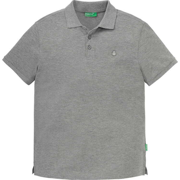 Auf diesem Bild sehen Sie Benetton Poloshirt kurzarm unisex, unifarben aus 100% Baumwolle&nbsp; in der Farbe grau-melange