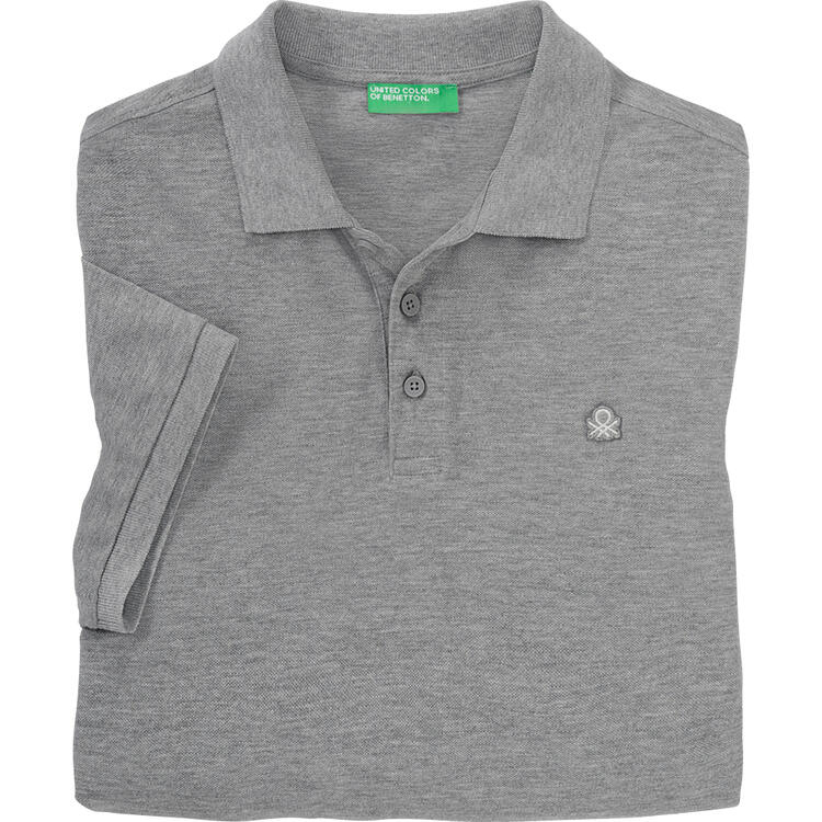 Auf diesem Bild sehen Sie Benetton Poloshirt kurzarm unisex, unifarben aus 100% Baumwolle&nbsp; in der Farbe grau-melange