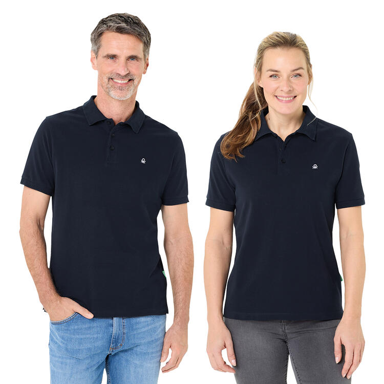 Auf diesem Bild sehen Sie Benetton Poloshirt kurzarm unisex, unifarben aus 100% Baumwolle&nbsp; in der Farbe marine