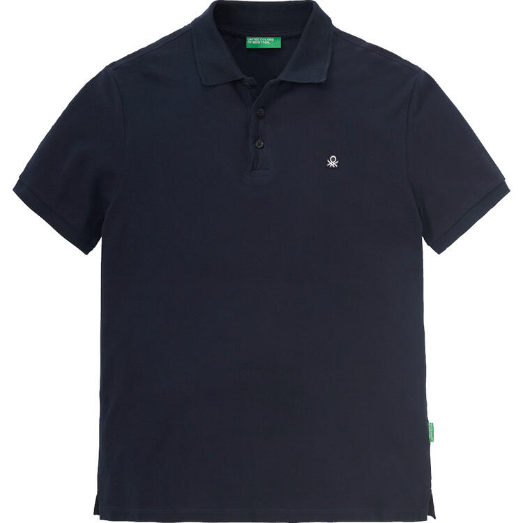 Auf diesem Bild sehen Sie Benetton Poloshirt kurzarm unisex, unifarben aus 100% Baumwolle&nbsp; in der Farbe marine