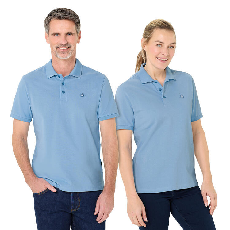 Auf diesem Bild sehen Sie Benetton Poloshirt kurzarm unisex, unifarben aus 100% Baumwolle&nbsp; in der Farbe hellblau