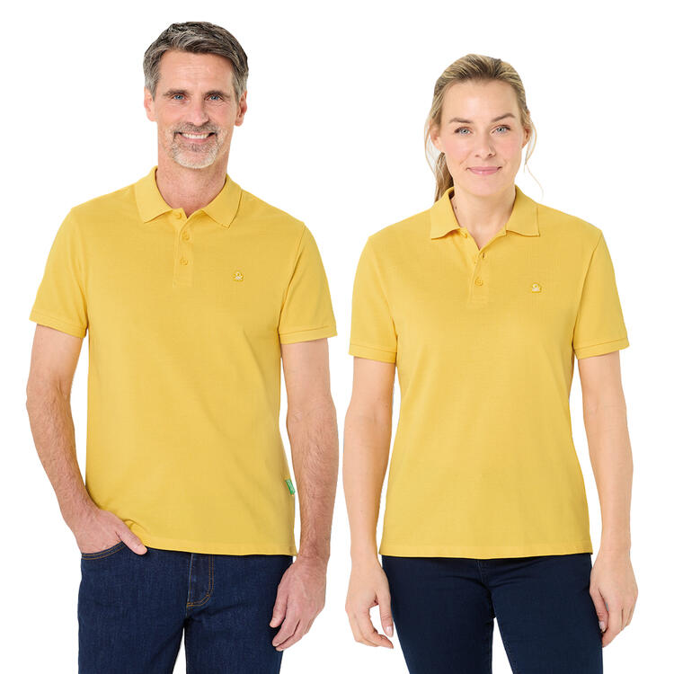 Auf diesem Bild sehen Sie Benetton Poloshirt kurzarm unisex, unifarben aus 100% Baumwolle&nbsp; in der Farbe gelb