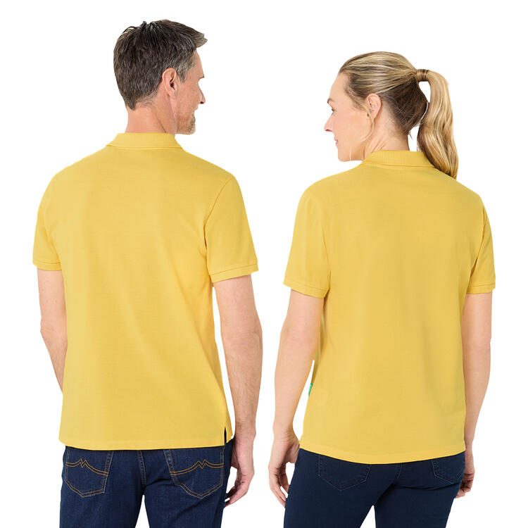 Auf diesem Bild sehen Sie Benetton Poloshirt kurzarm unisex, unifarben aus 100% Baumwolle&nbsp; in der Farbe gelb