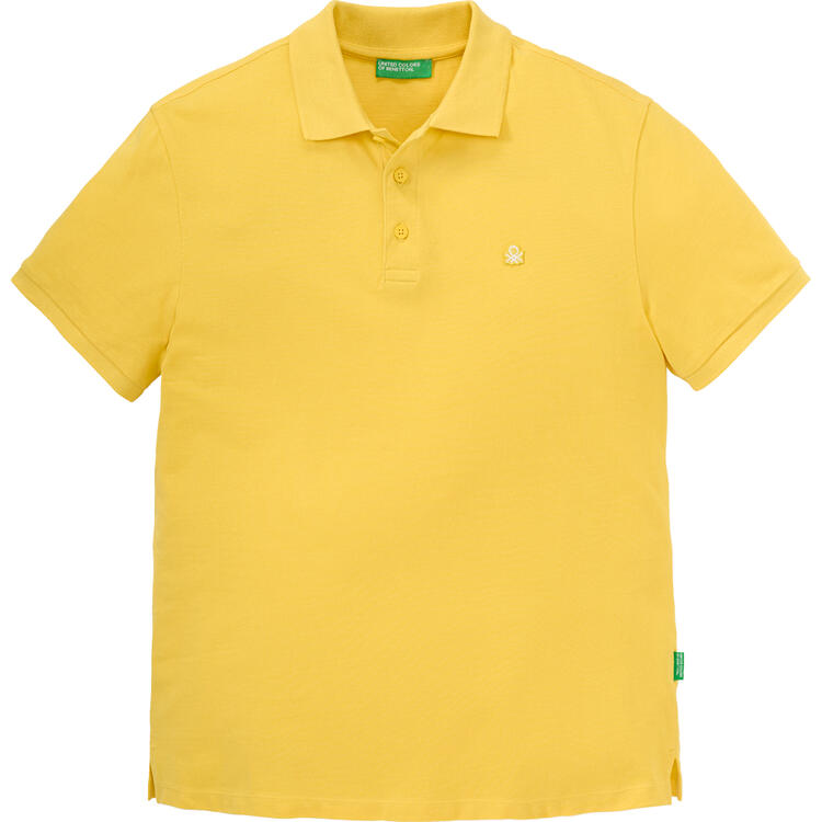 Auf diesem Bild sehen Sie Benetton Poloshirt kurzarm unisex, unifarben aus 100% Baumwolle&nbsp; in der Farbe gelb