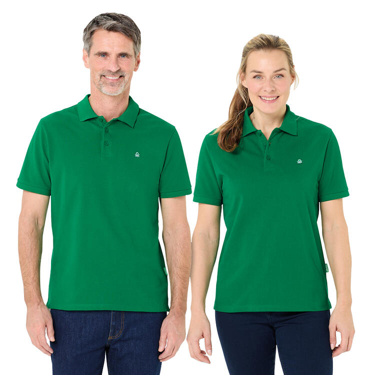 Auf diesem Bild sehen Sie Benetton Poloshirt kurzarm unisex, unifarben aus 100% Baumwolle&nbsp; in der Farbe gr�n