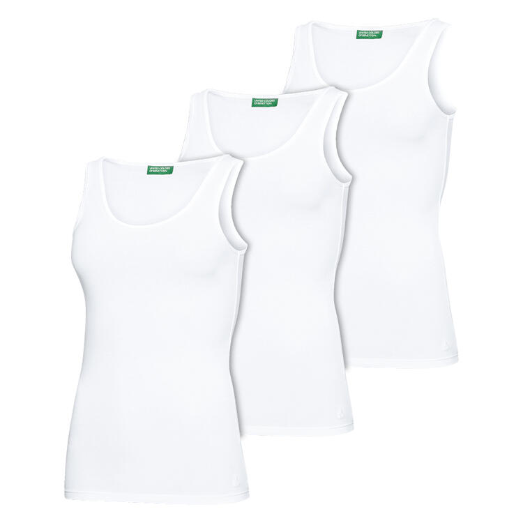 Auf diesem Bild sehen Sie Benetton 3er Pack Damen Tr�gershirts in der Farbe wei�