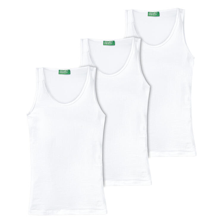 Auf diesem Bild sehen Sie Benetton 3er Pack Damen Tr�gershirts in der Farbe wei�