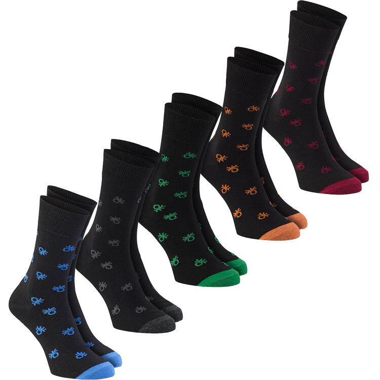 Auf diesem Bild sehen Sie Benetton 5er Pack Socken gemustert hoch  in der Farbe Farb Mix