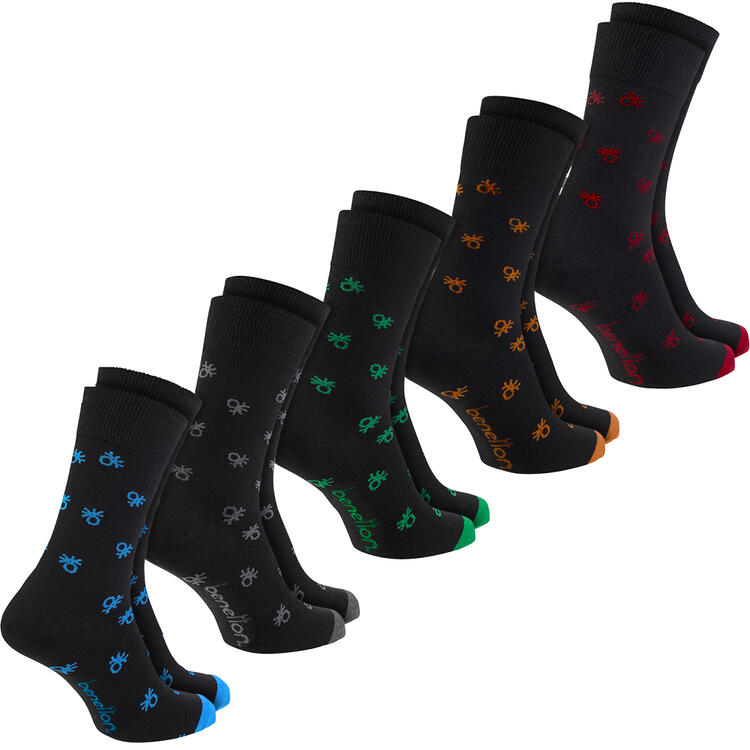 Auf diesem Bild sehen Sie Benetton 5er Pack Socken gemustert hoch  in der Farbe Farb Mix