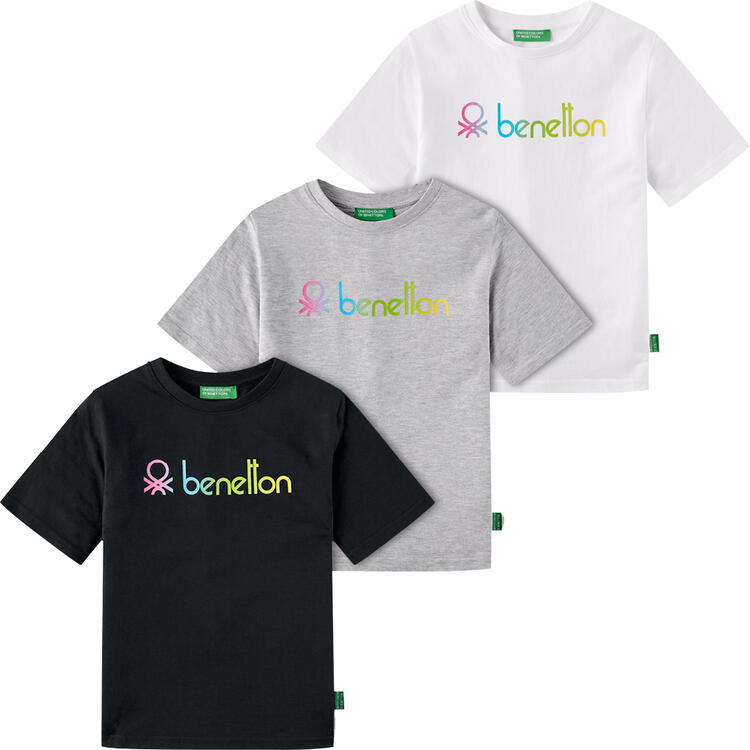 Auf diesem Bild sehen Sie Benetton 3er Pack Kinder T-Shirts in der Farbe gemischt