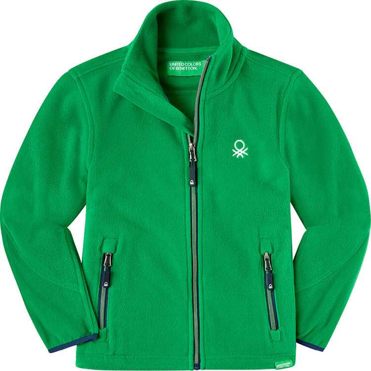 Auf diesem Bild sehen Sie Benetton Kinder Fleecejacke, atmungsaktiv und schnelltrocknend in der Farbe gr�n