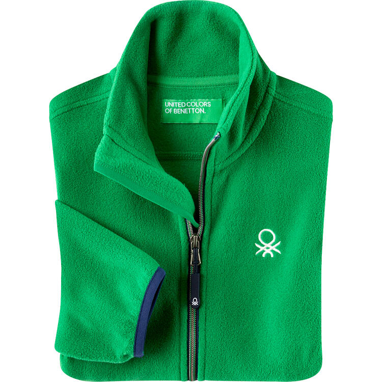 Auf diesem Bild sehen Sie Benetton Kinder Fleecejacke, atmungsaktiv und schnelltrocknend in der Farbe gr�n