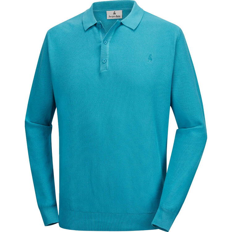 Auf diesem Bild sehen Sie Jacques Britt Herren Strick-Poloshirt langarm in der Farbe t�rkis