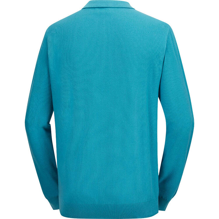 Auf diesem Bild sehen Sie Jacques Britt Herren Strick-Poloshirt langarm in der Farbe t�rkis