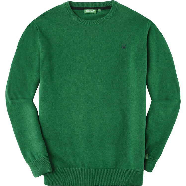 Auf diesem Bild sehen Sie Benetton Herren Pullover Rundhals, mit feinem Strick aus 100% Baumwolle in der Farbe gr�n