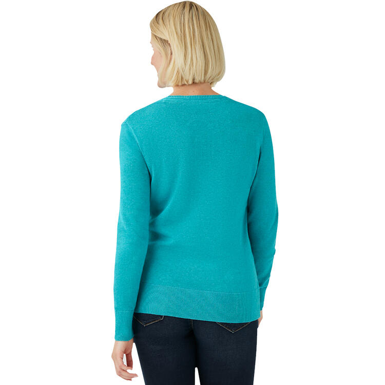 Auf diesem Bild sehen Sie Benetton Damen Pullover Rundhals, mit feinem Strick aus 100% Baumwolle  in der Farbe t�rkis