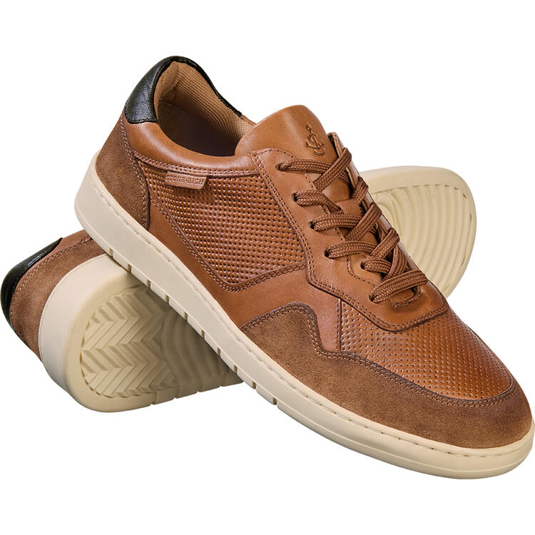 Auf diesem Bild sehen Sie Stone Rich Herren Leder-Sneaker in der Farbe cognac