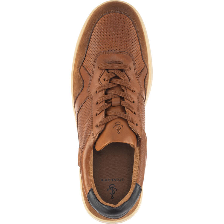 Auf diesem Bild sehen Sie Stone Rich Herren Leder-Sneaker in der Farbe cognac