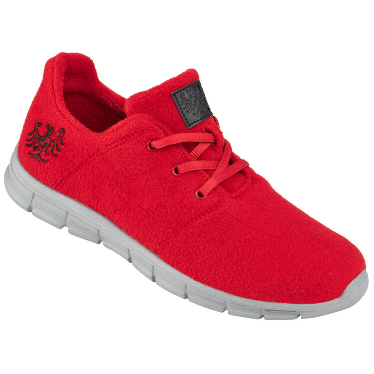 Auf diesem Bild sehen Sie Tiroler Loden Merino-Sneaker unisex in der Farbe rot