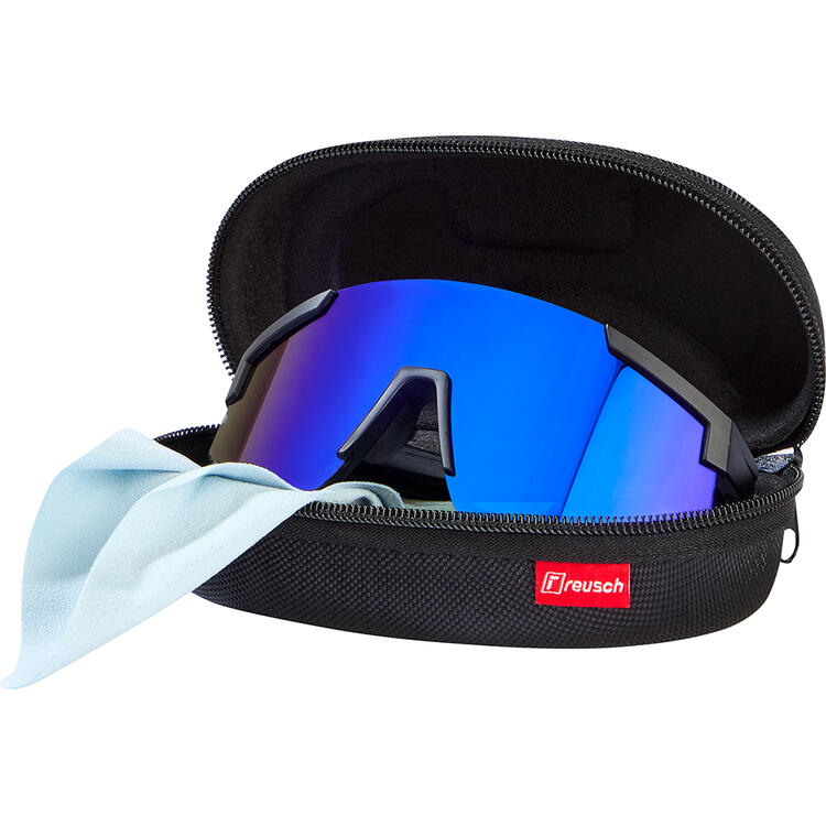 Auf diesem Bild sehen Sie Reusch Sportsonnenbrille mit Etui in der Farbe schwarz