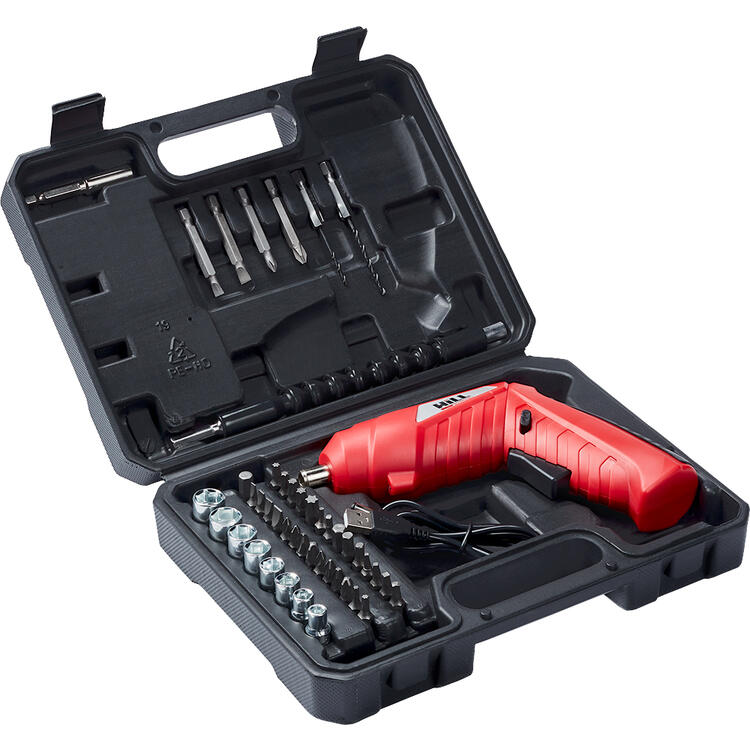 Auf diesem Bild sehen Sie GRATIS* HILL 46-teiliges Akku-Schrauber-Set in der Farbe rot