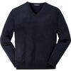 Auf diesem Bild sehen Sie Royal Spencer Herrenpullover Kaschmir-Seide mit V-Ausschnitt in der Farbe dunkelblau