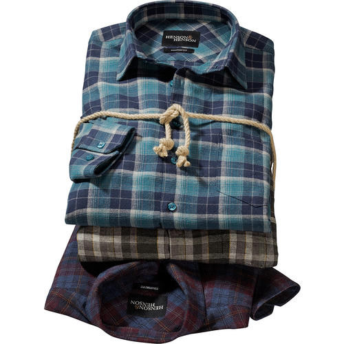 HENSON&HENSON 3er Pack Herren Flanellhemden