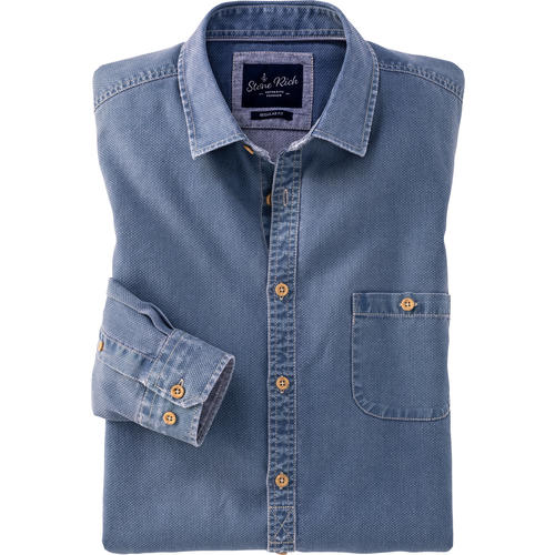 Stone Rich Herren Struktur-Langarmhemd