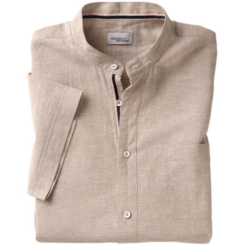 HENSON&HENSON Herren Stehkragenhemd kurzarm