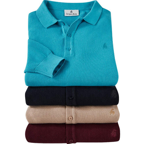 Jacques Britt Herren Strick-Poloshirt langarm