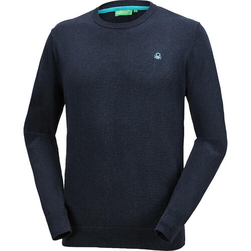 Benetton Herren Pullover Rundhals, mit feinem Strick aus 100% Baumwolle